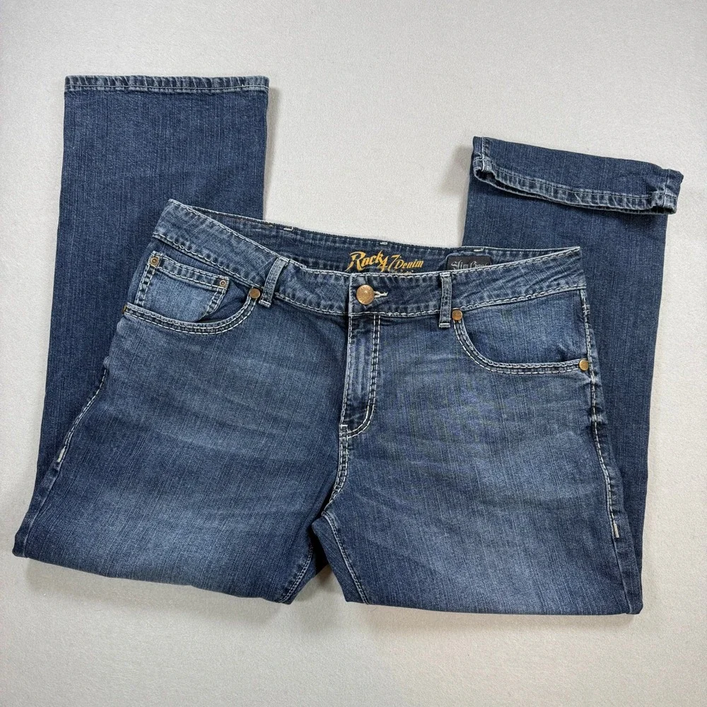 Wrangler Rock 47 Denim Jeans Mens 38x30 Blue Medium Wash Slim Bootcut Cowboy
